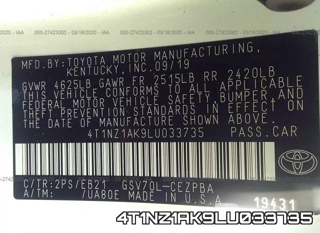 4T1NZ1AK9LU033735 фото 10