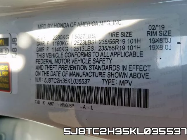 5J8TC2H35KL035537 фото 2