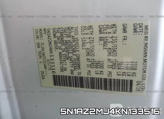5N1AZ2MJ4KN133516 фото 10