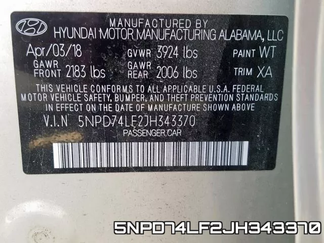 5NPD74LF2JH343370 фото 2