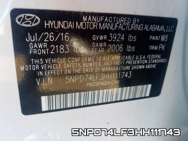 5NPD74LF3HH111743 фото 2