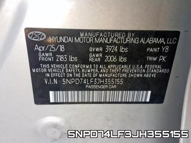 5NPD74LF3JH355155 фото 2