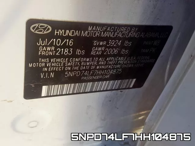 5NPD74LF7HH104875 фото 2