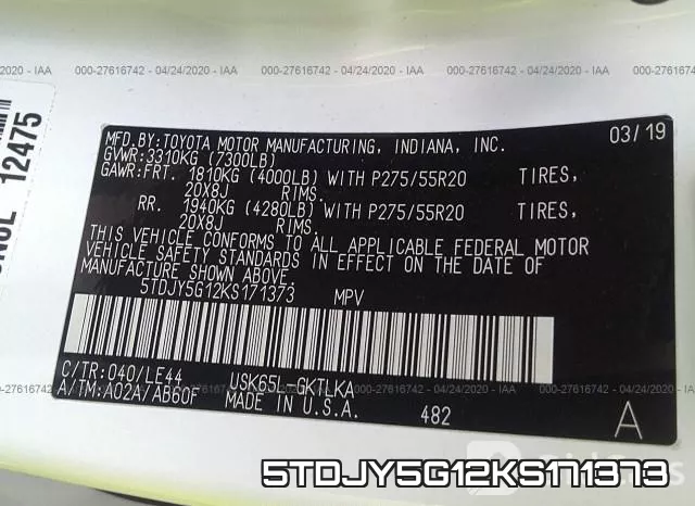 5TDJY5G12KS171373 фото 10