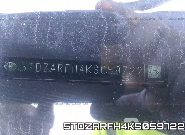 5TDZARFH4KS059722 фото 10