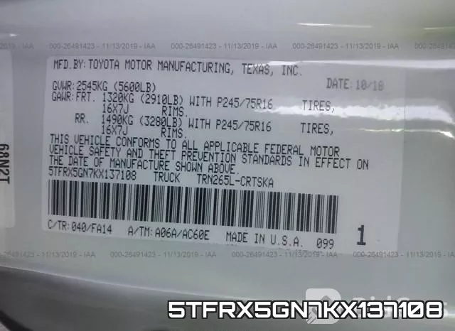 5TFRX5GN7KX137108 фото 10