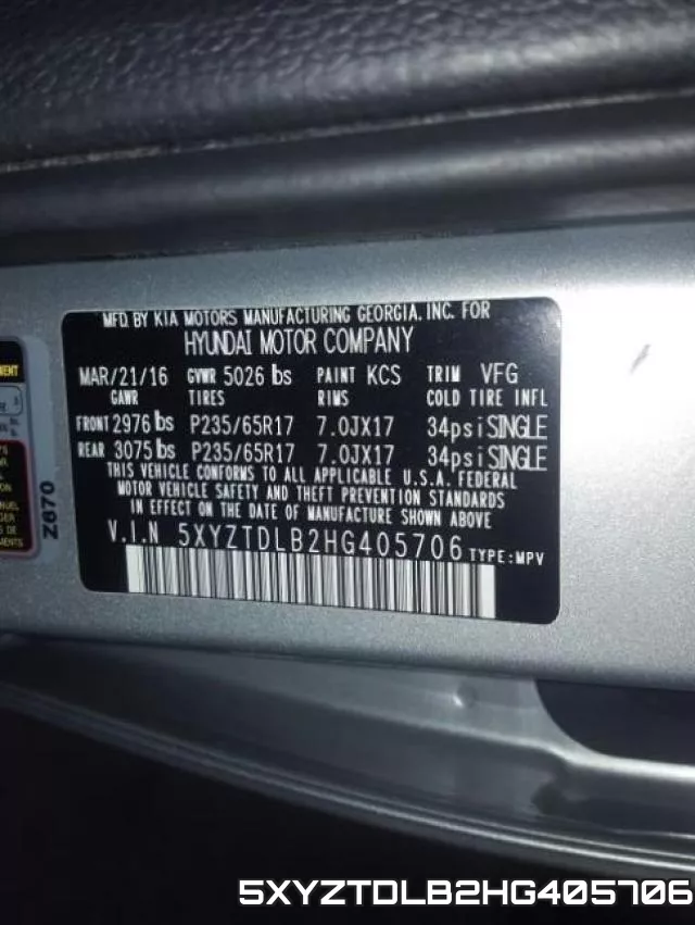 5XYZTDLB2HG405706 фото 2