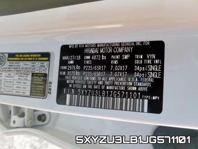 5XYZU3LB1JG571101 фото 2