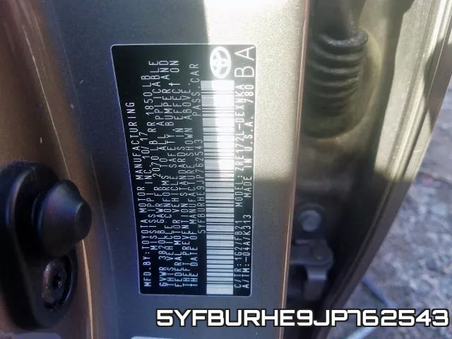 5YFBURHE9JP762543 фото 2