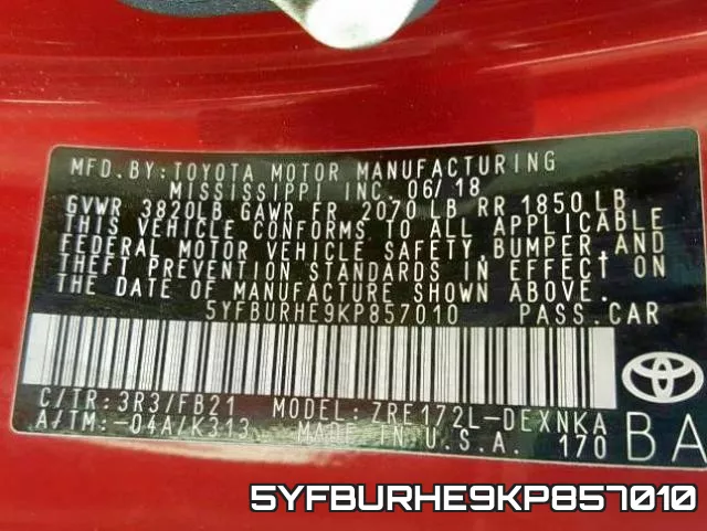 5YFBURHE9KP857010 фото 2