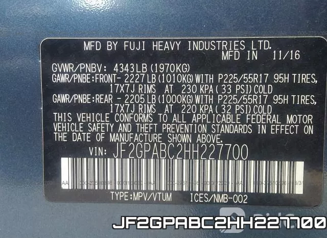 JF2GPABC2HH227700 фото 10