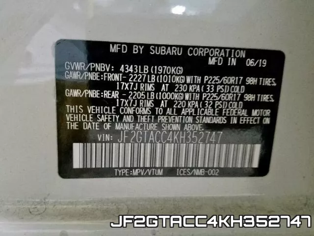 JF2GTACC4KH352747 фото 2