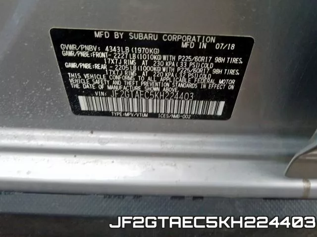 JF2GTAEC5KH224403 фото 2