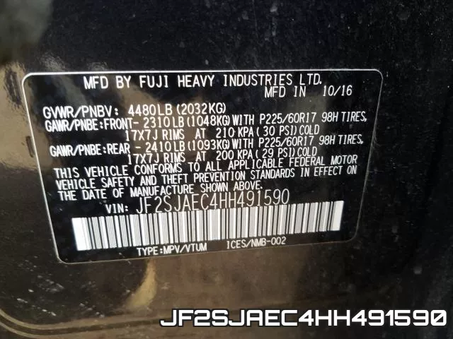 JF2SJAEC4HH491590 фото 2