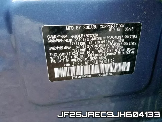 JF2SJAEC9JH604133 фото 2