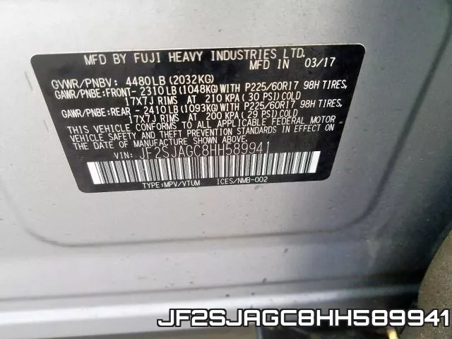 JF2SJAGC8HH589941 фото 2
