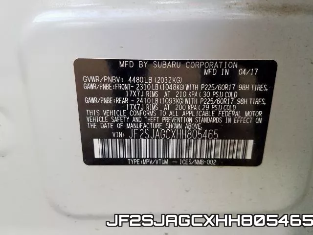 JF2SJAGCXHH805465 фото 2