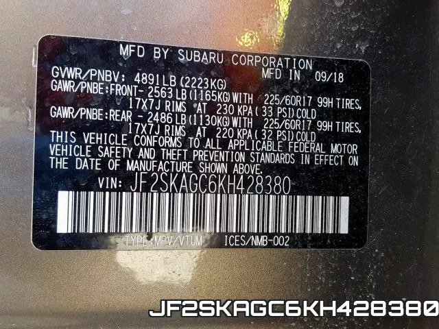JF2SKAGC6KH428380 фото 2