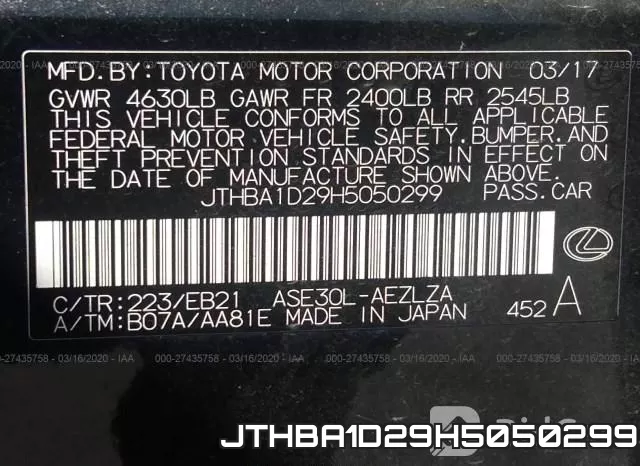 JTHBA1D29H5050299 фото 10