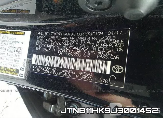 JTNB11HK9J3001452 фото 10