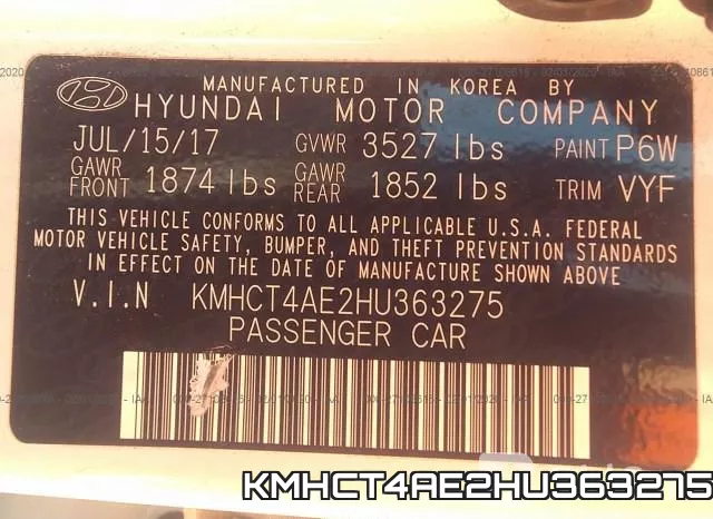 KMHCT4AE2HU363275 фото 10