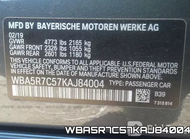 WBA5R7C57KAJ84004 фото 10