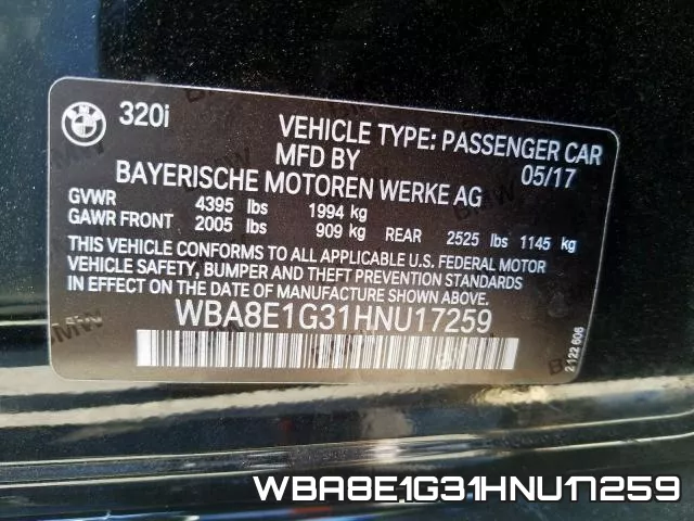 WBA8E1G31HNU17259 фото 2