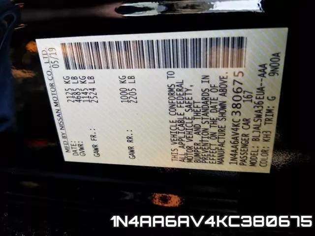1N4AA6AV4KC380675 фото 2