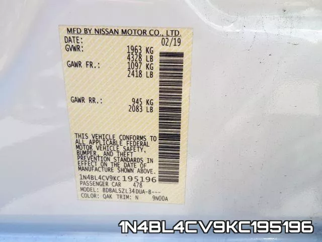 1N4BL4CV9KC195196 фото 2