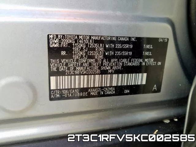 2T3C1RFV5KC002585 фото 2