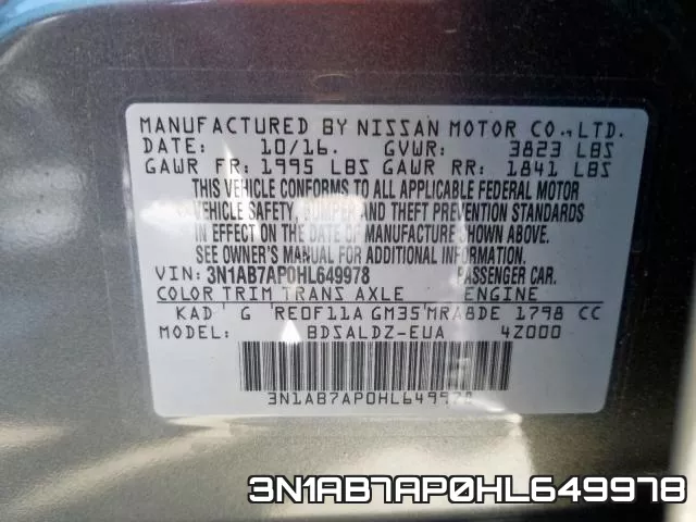 3N1AB7AP0HL649978 фото 2