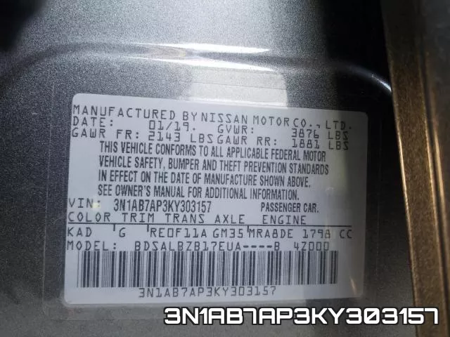 3N1AB7AP3KY303157 фото 2