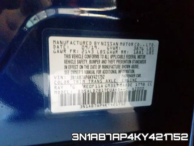 3N1AB7AP4KY421752 фото 2