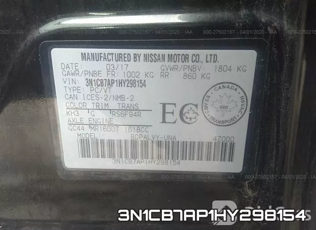 3N1CB7AP1HY298154 фото 10