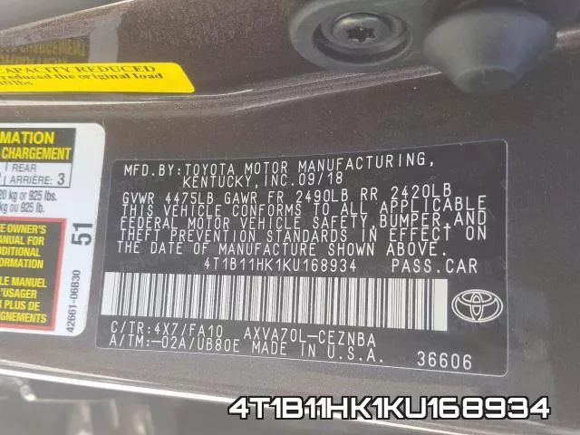 4T1B11HK1KU168934 фото 2