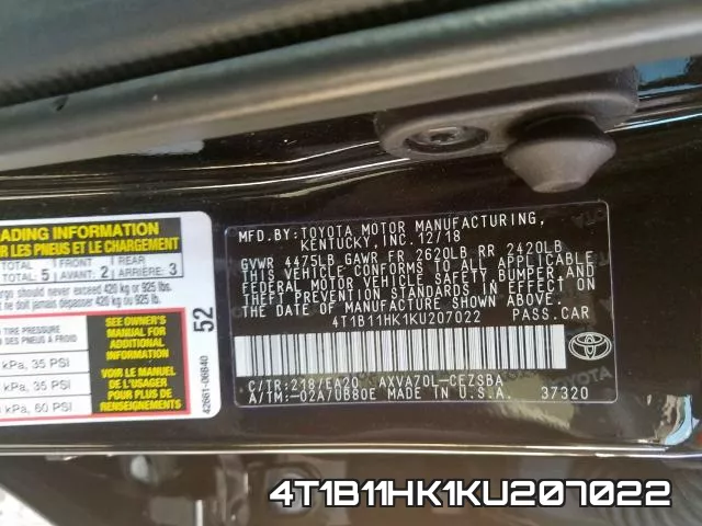 4T1B11HK1KU207022 фото 2