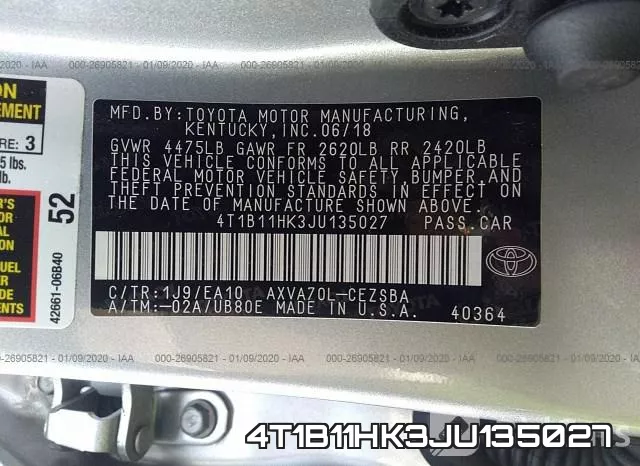 4T1B11HK3JU135027 фото 10
