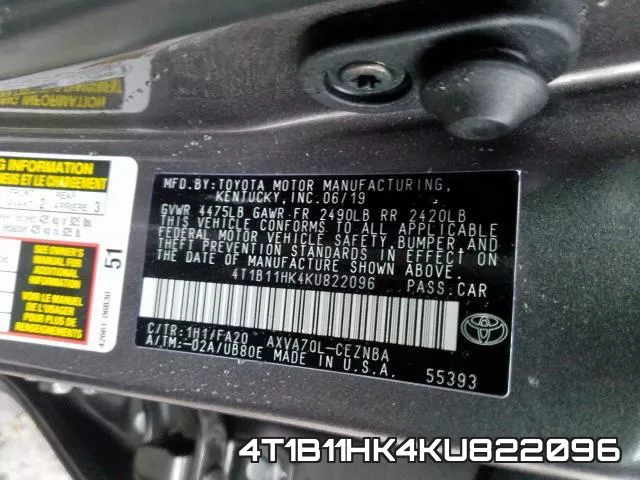 4T1B11HK4KU822096 фото 2
