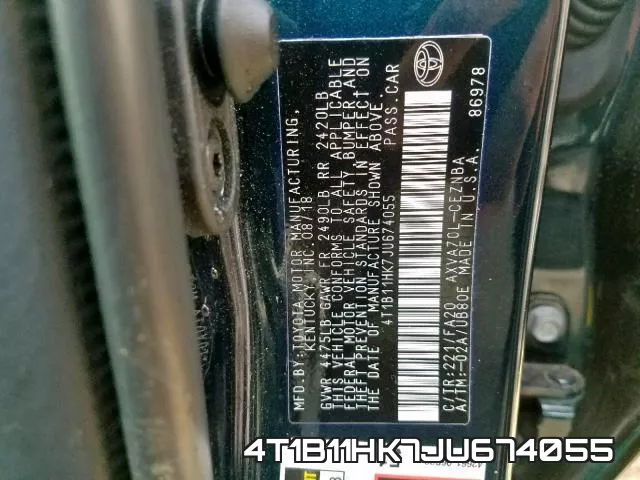 4T1B11HK7JU674055 фото 2