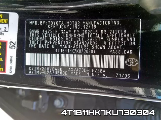 4T1B11HK7KU730304 фото 2