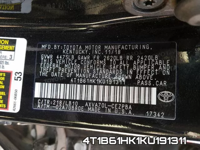 4T1B61HK1KU191311 фото 2