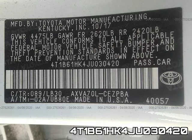 4T1B61HK4JU030420 фото 10