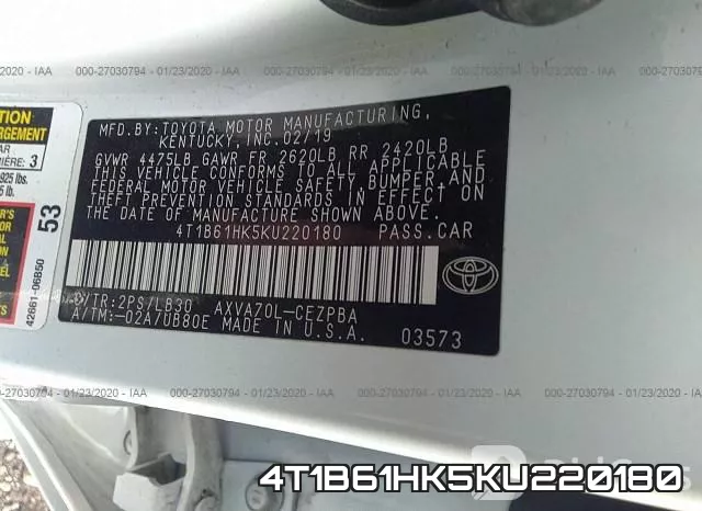 4T1B61HK5KU220180 фото 10
