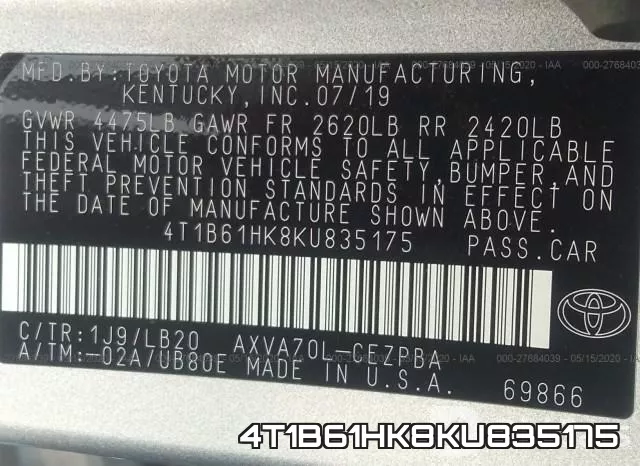 4T1B61HK8KU835175 фото 10