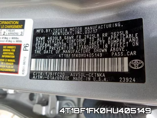 4T1BF1FK0HU405149 фото 2
