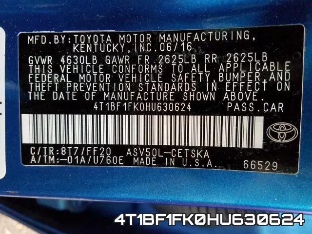 4T1BF1FK0HU630624 фото 2