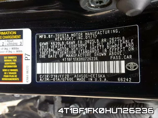 4T1BF1FK0HU726236 фото 2