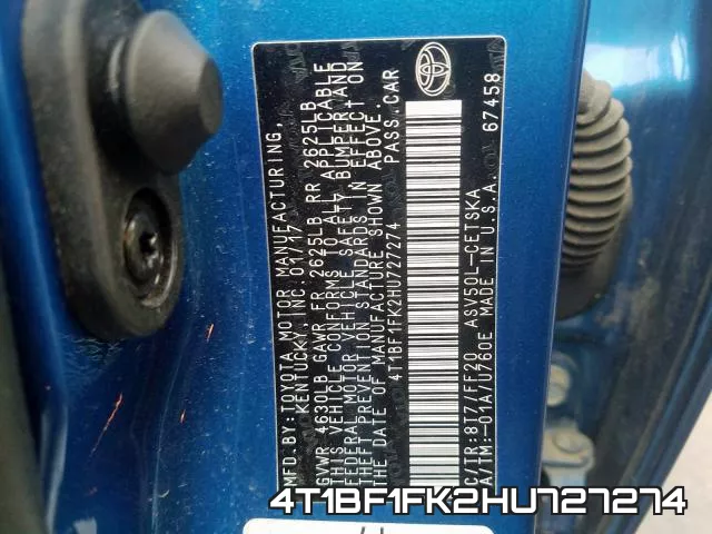 4T1BF1FK2HU727274 фото 2