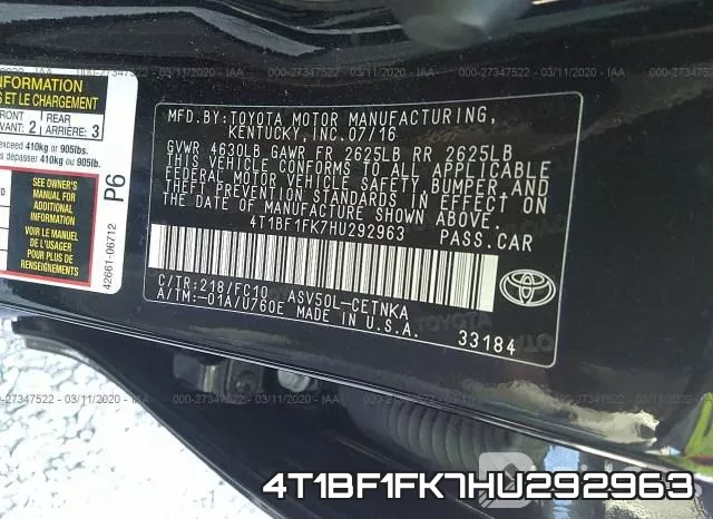 4T1BF1FK7HU292963 фото 10