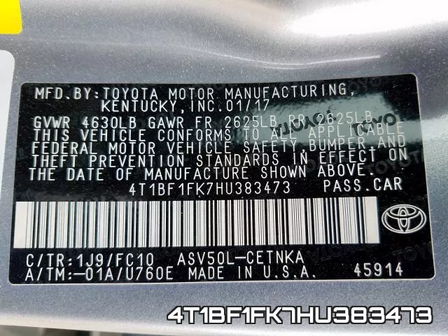 4T1BF1FK7HU383473 фото 2